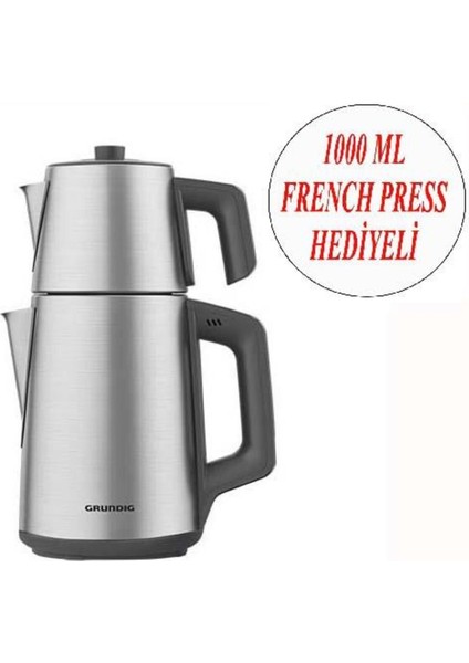 Camlı Çay Demliği ve Makinesi, 1000 Ml, Şık Gri Renkli Set