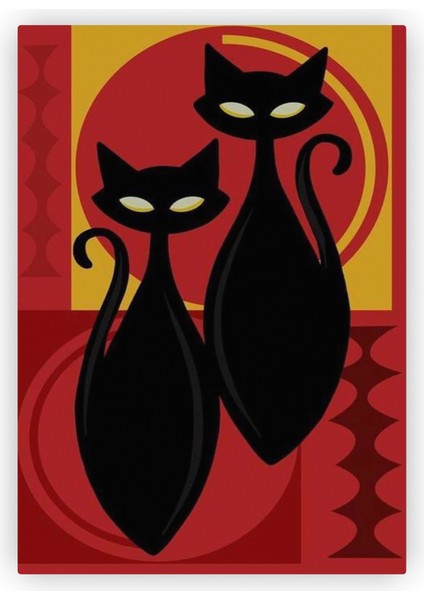İki Kara Kedi Kitsch Ahşap Poster 20x29 cm