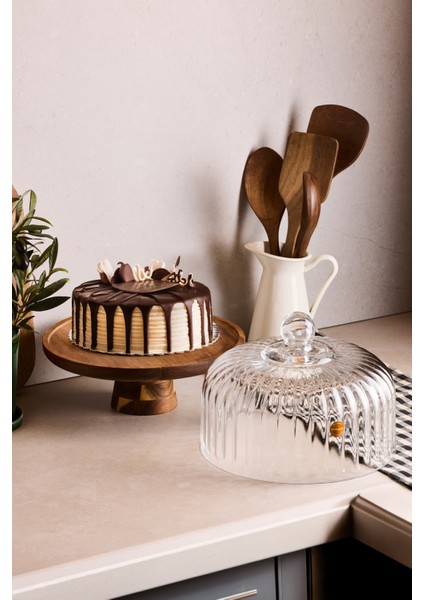 Lion Akasya Standlı Cam Kek Fanusu Ayaklı 25 cm Orta Boy