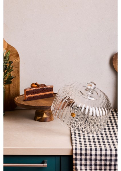 Lion Akasya Standlı Cam Kek Fanusu Ayaklı 25 cm Orta Boy