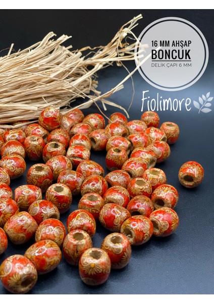 16 mm Desenli Ahşap Boncuk (50 Gram 38 Adet) Delik Çapı 6 mm Makrome Takı Bileklik Yuvarlak
