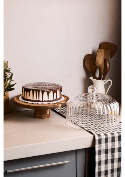 Lion Akasya Standlı Cam Kek Fanusu Ayaklı 28 cm Dev Boy