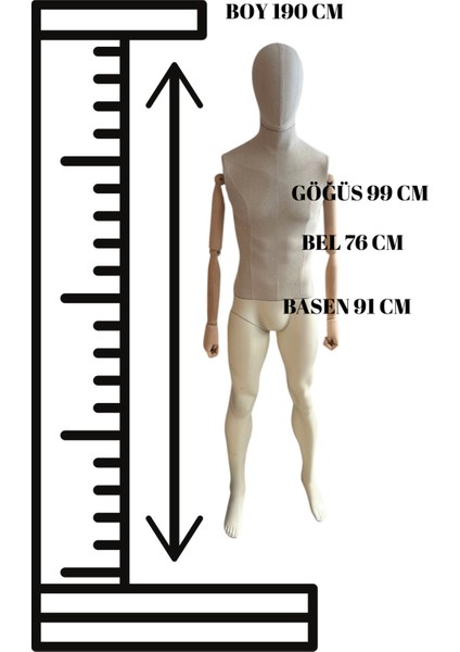 Delüx 48 Beden Erkek Ahşap Kollu Kumaş Kaplı Vitrin Mankeni Cansız Manken Taş Manken fiyatları