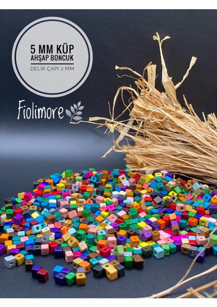 5 mm Küp Karışık Renkli Ahşap Boncuk (25 Gram 300 Adet) Takı Aksesuar Boncuğu
