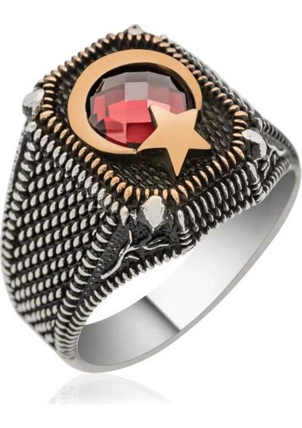 Gümüş Ay Yıldız Erkek Yüzük