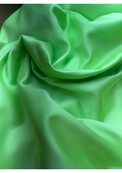 Fıstık Yeşili Saten Kumaş-Abiye Şal ve Eşarp Dikimine Hazır Kumaş