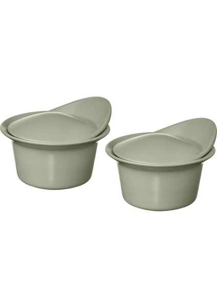 Fırın-Servis Kabı, Mat Açık Yeşil, 15X13 Cm, 2 Adet, Kapaklı