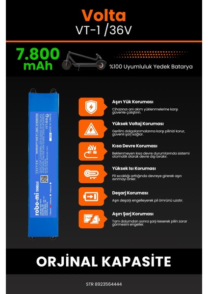 Volta Vt-1 /36V 7800MAH Elektrikli Scooter Bataryası - Yüksek Yoğunluklu Li-Ion Hücre indirimleri