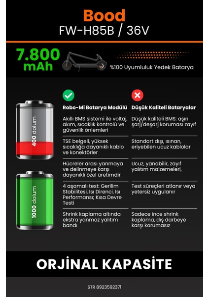 Bood FW-H85B / 36V 7800MAH Elektrikli Scooter Bataryası - Yüksek Yoğunluklu Li-Ion Hücre