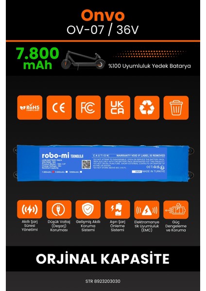 Onvo Ov-07 / 36V 7800MAH Elektrikli Scooter Bataryası - Yüksek Yoğunluklu Li-Ion Hücre modelleri