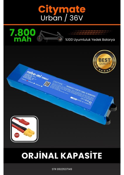 Citymate Urban / 36V 7800MAH Elektrikli Scooter Bataryası - Sertifikalı Güvenlik, Gerçek Kapasite