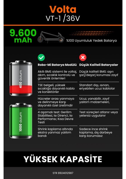 Volta Vt-1 /36V 9600MAH Elektrikli Scooter Bataryası - Yüksek Yoğunluklu Li-Ion Hücre