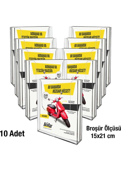 10 Adet A5 (15X21) Duvar Tipi Akrilik Broşürlük Standı - Evrak Rafı