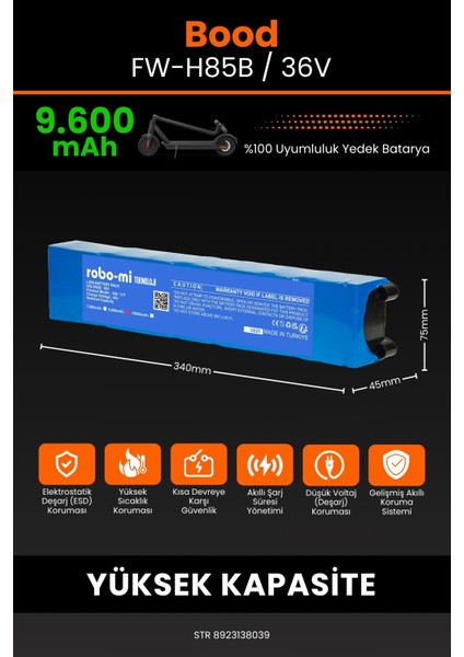 Bood FW-H85B / 36V 9600MAH Elektrikli Scooter Bataryası - Sertifikalı Güvenlik, Gerçek Kapasite fiyatları