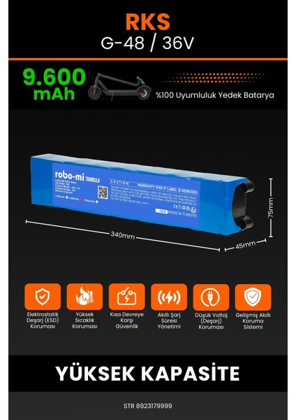 Rks G-48 / 36V 9600MAH Elektrikli Scooter Bataryası - Yüksek Yoğunluklu Li-Ion Hücre fiyatları