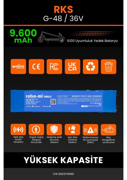 Rks G-48 / 36V 9600MAH Elektrikli Scooter Bataryası - Yüksek Yoğunluklu Li-Ion Hücre modelleri