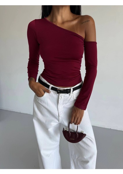 Omuz Detaylı Kollu Bluz Bordo F2336