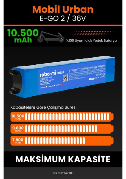 Mobil Urban E-Go 2 / 36V 10500MAH Elektrikli Scooter Bataryası - Sertifikalı Güvenlik fırsatları