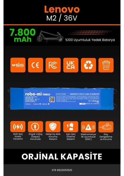 Lenovo M2 / 36V 7800MAH Elektrikli Scooter Bataryası - Sertifikalı Güvenlik, Gerçek Kapasite modelleri