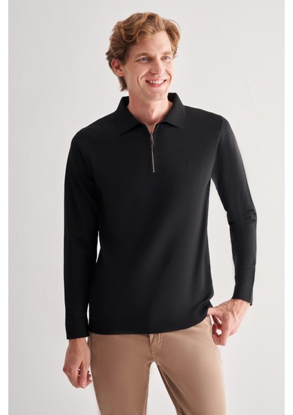 Siyah Uzun Kol Fermuarlı Yaka Cepsiz Slim Fit Triko 1012255150 fiyatları