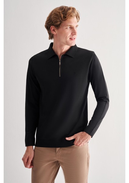 Siyah Uzun Kol Fermuarlı Yaka Cepsiz Slim Fit Triko 1012255150 modelleri