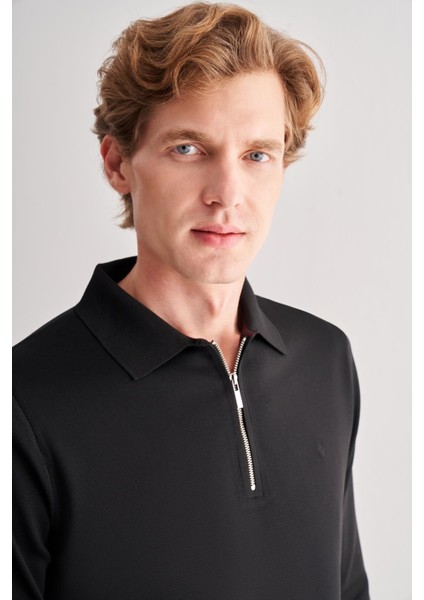 Siyah Uzun Kol Fermuarlı Yaka Cepsiz Slim Fit Triko 1012255150 fırsatları