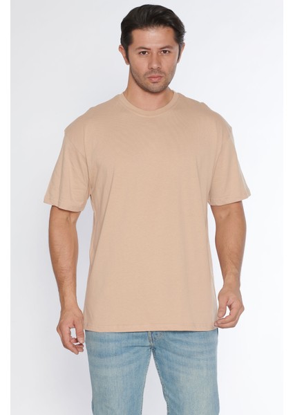 Erkek Bisiklet Yaka %100 Pamuk Oversize T-Shirt