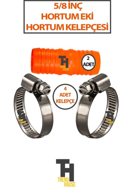 2 Adet 5/8 Inç Hortum Eki ve 4 Adet 16X25 Hortum Kelepçesi