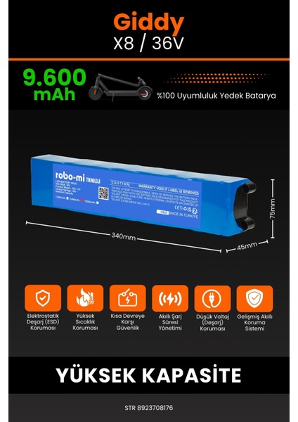 Giddy X8 / 63V 9600MAH Elektrikli Scooter Bataryası - Koruma Katmanlı Batarya Teknolojisi fiyatları