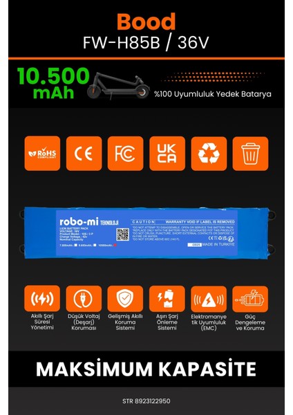 Bood FW-H85B / 36V 10500MAH Elektrikli Scooter Bataryası - Koruma Katmanlı Batarya Teknolojisi modelleri