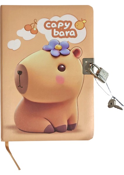 Capybara Hatıra Defteri (Günlük) Kilitli Defter 80 Yaprak - Süslü