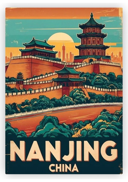 Nanjing China Nankin Çin Ahşap Poster 20 x 29 cm