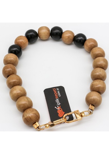 Ahşap Boncuklu Çanta Sapı [içi Çelik Halat] 45CM Siyah & Bej - 1 Adet