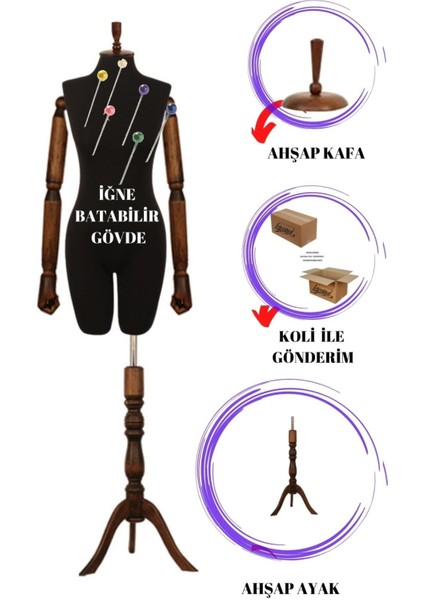 Full Iğne Batabilen 38 Beden Ahşap Kollu Pantolon Giyebilen Prova Mankeni Vitrin Mankeni An-01 fiyatları