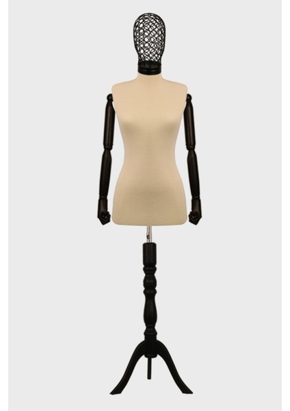 Kadın Tel Kafalı Ahşap Kollu Terzi Mankeni