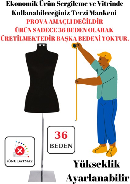 Modern ve Şık Tasarım 36 Beden Metal Ayaklı Terzi mankeni ( Iğne Batmaz-Tek Bedendir)
