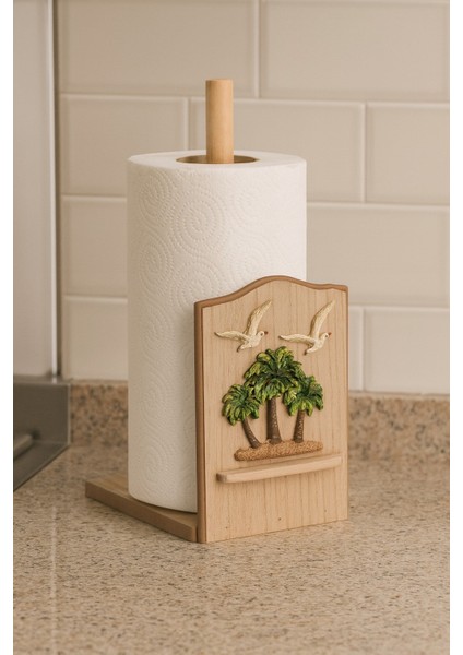 Ahşap Kağıt Havlu Tutucu – Dekoratif Palmiye ve Martı Motifli Mutfak Aksesuarı BR-6626 fiyatları