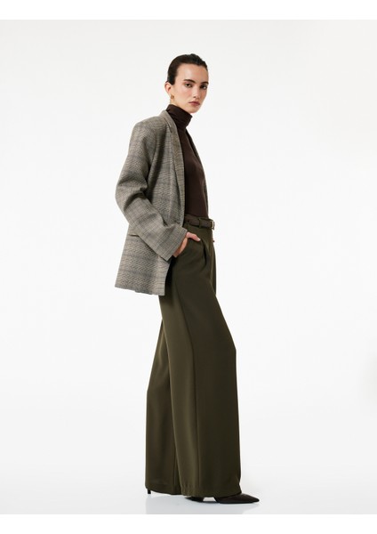 Krep Kumaş Pile Detaylı Cepli Yüksek Bel Palazzo Pantolon