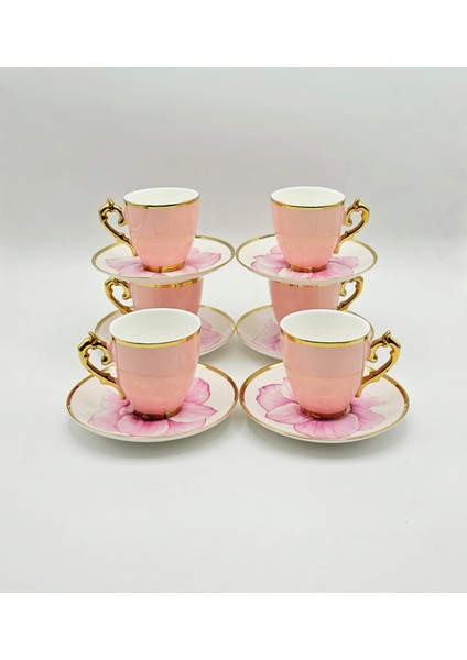 Vintage Pembe Çiçekli Porselen Kahve Fincan 12 Parça & 6 Kişilik fiyatları