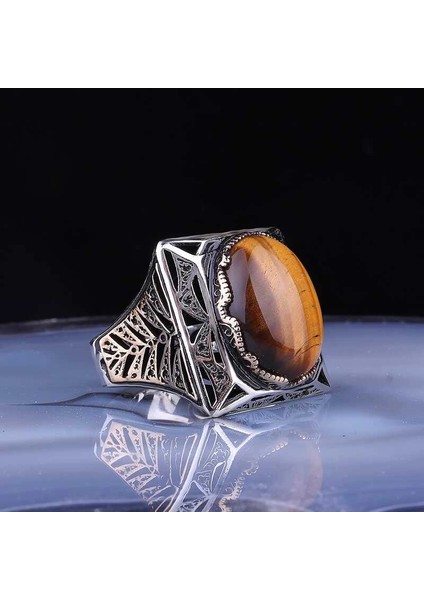 Gümüş Kaplangözü Taşlı Kare Erkek Yüzük