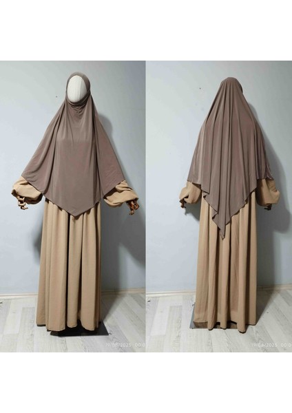 Maksi Boy Sandy Sufle Khimar Hazır Hijab Eşarp Vizon