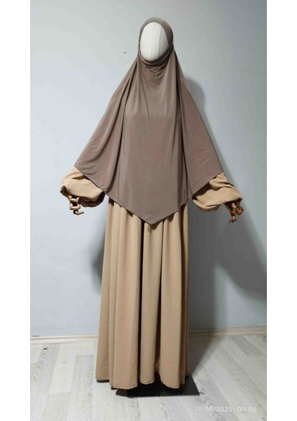 Maksi Boy Sandy Sufle Khimar Hazır Hijab Eşarp Vizon fiyatları