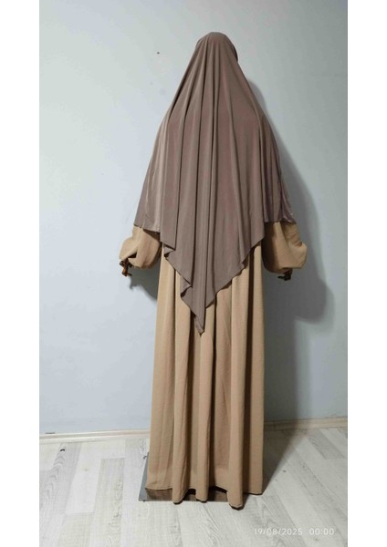 Maksi Boy Sandy Sufle Khimar Hazır Hijab Eşarp Vizon modelleri