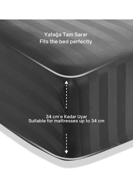 Pamuk Saten Lastikli Çarşaf Takımı Çizgili Çift Kişilik Beyaz/renkli Otel Tipi Lüx Yastıklı modelleri