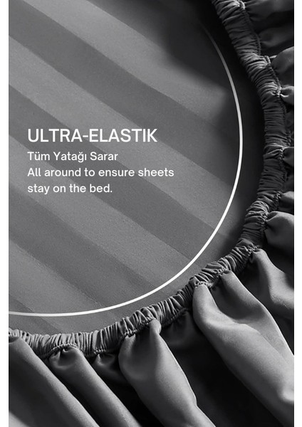 Pamuk Saten Lastikli Çarşaf Takımı Çizgili Çift Kişilik Beyaz/renkli Otel Tipi Lüx Yastıklı fırsatları