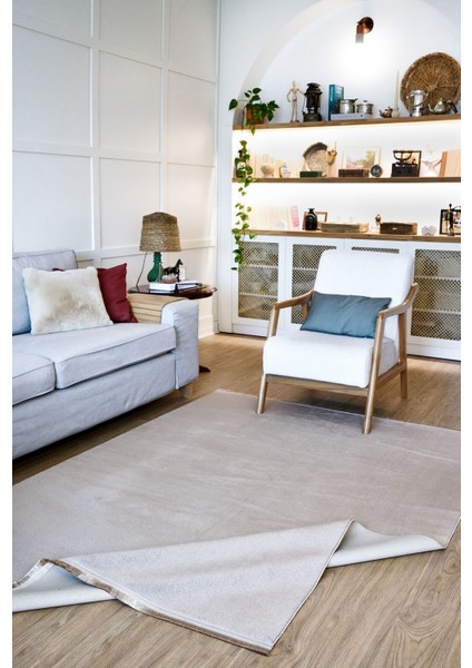 Yoga 5013 Bej - Kaymaz Yıkanabilir Halı | Yumuşak Dokulu Düz Renk Halı modelleri