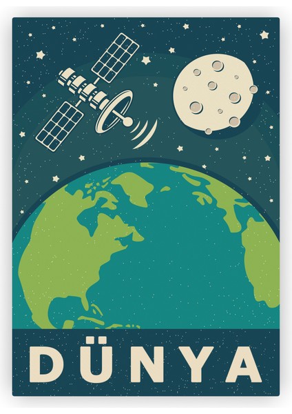 Dünya Gezegeni Retro Vintage Ahşap Poster 20X29 cm
