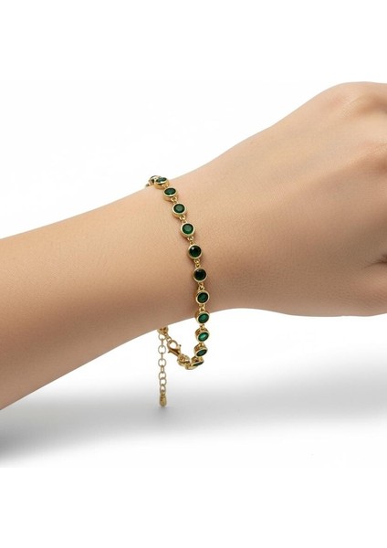 925 Ayar Gümüş Zümrüt Yeşili Gold Bileklik Kadın fiyatları