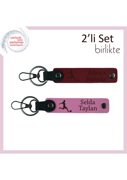 Futbol Temalı Erkek Çocuğa Hediyelik, Kişisel Yazı Eklenebilir Anahtarlık Takım, Bordo-Pembe