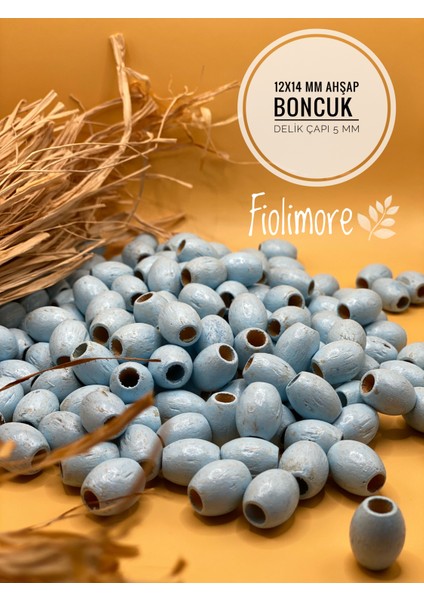 12X14 mm Oval Ahşap Boncuk (50 Gram 62 Adet) Makrome Çanta Tasarım Tahta Delik Çapı 5 mm